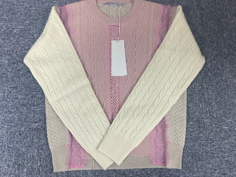 Stella Mccartney Contrast-panel Cable-knit Jumper In Pink