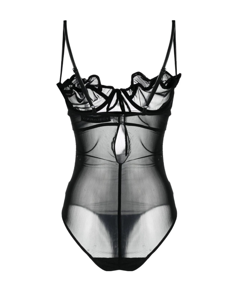 Y/project Sheer-construction Underwired Bodysuit In Black