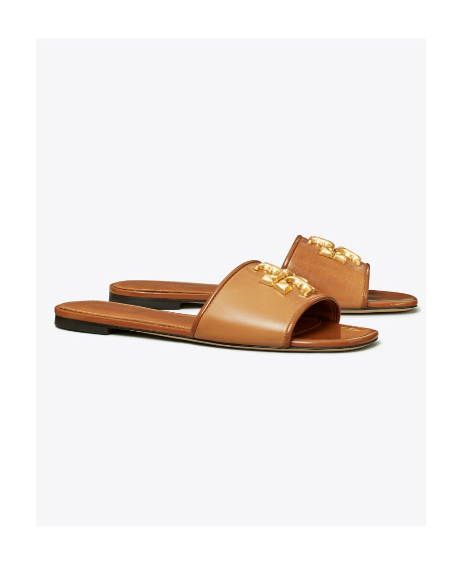 Tory Burch Logo-plaque Open-toe Sandals In Brown