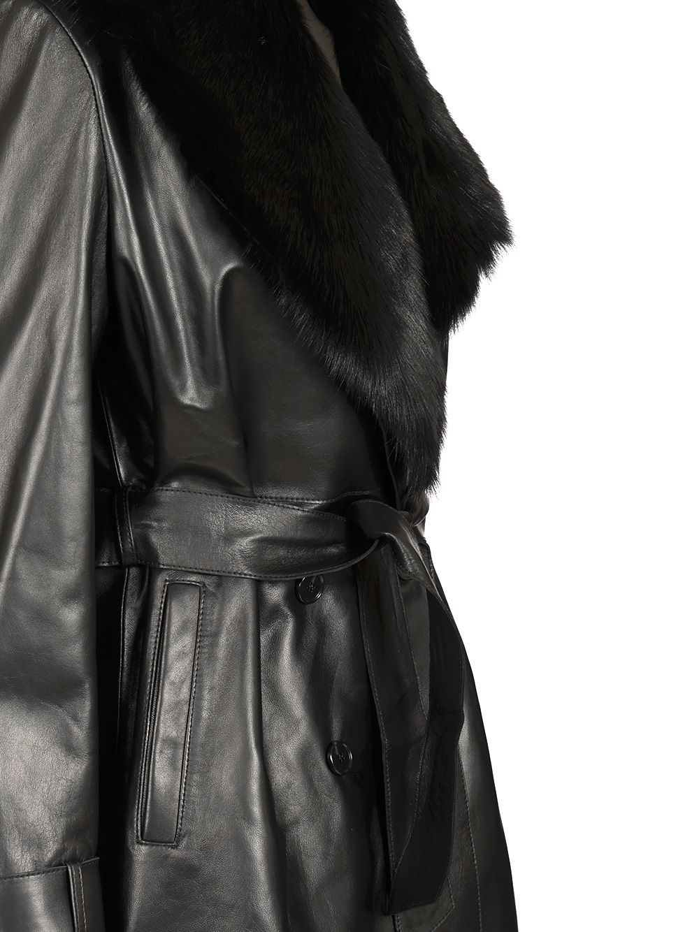 Arma Long Sleeve Lapel Leather Jacket In Black