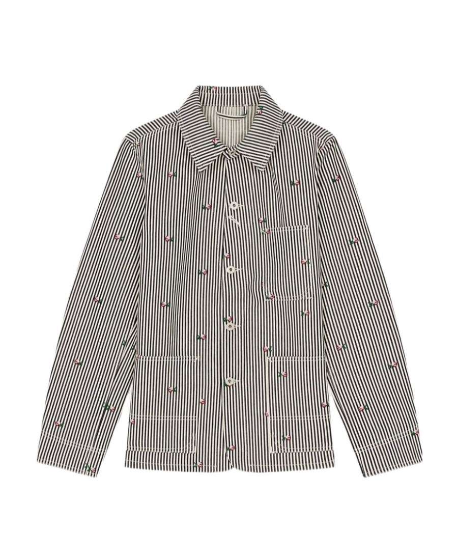 Kenzo Rinse Striped Workwear Denim Jacket In Gray
