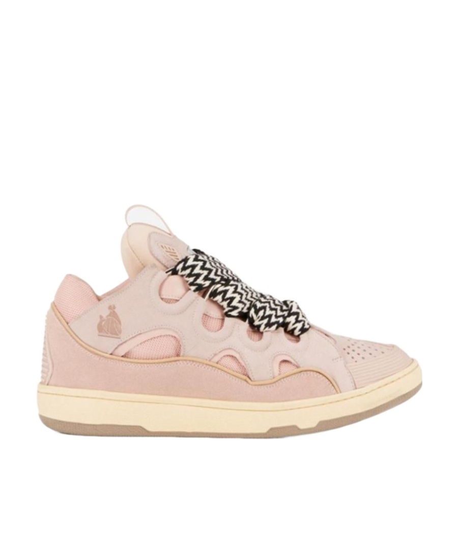 Shop Lanvin Curb Leather Sneakers In Nude