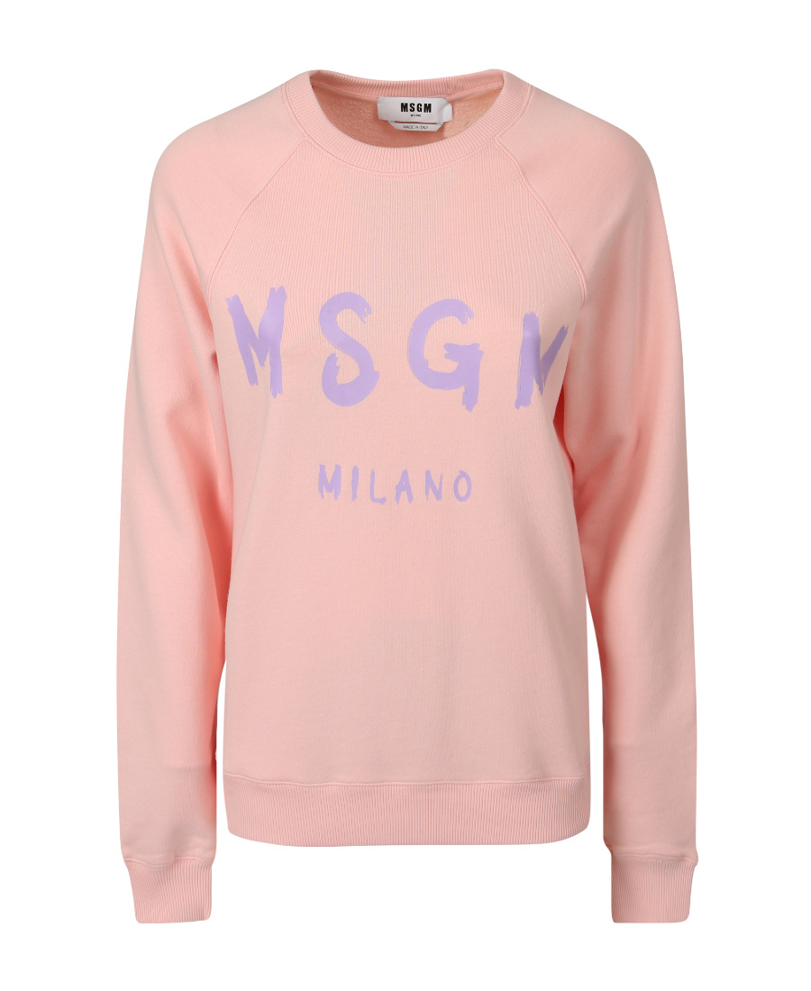 Msgm Logo Round Neck Sweater In Pink