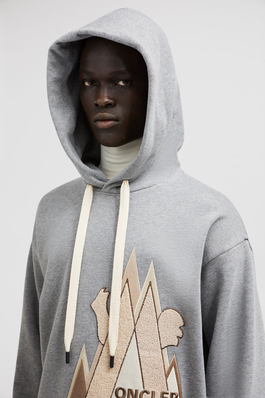 Moncler Cotton Hoodie With Hood And Drawstring In Gray