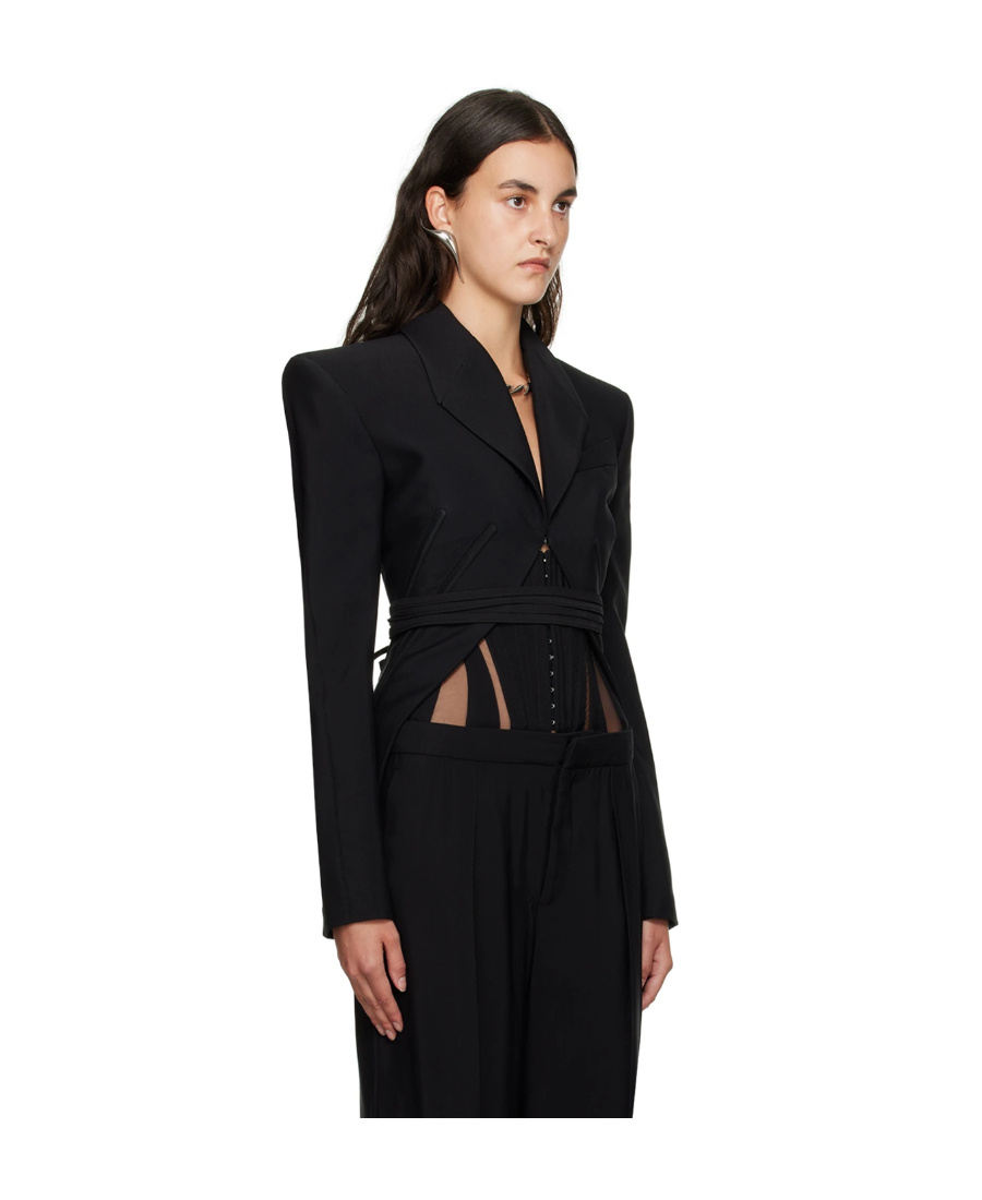 Mugler Tie-fastening Split Blazer In Black