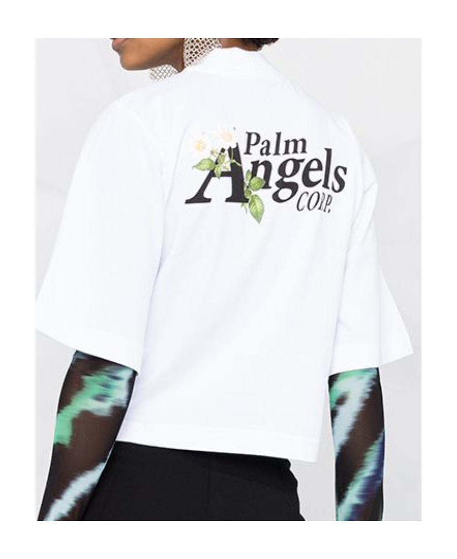 Palm Angels Daisy Logo Cropped T-shirt In White