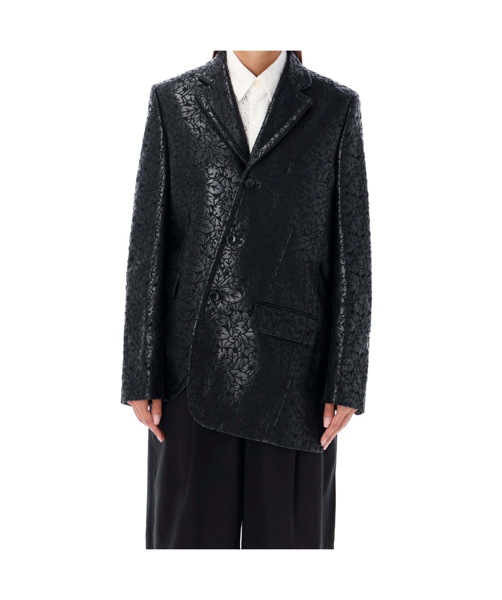 Shop Comme Des Garçons Embossed Floral Pattern Suit Coat In Black