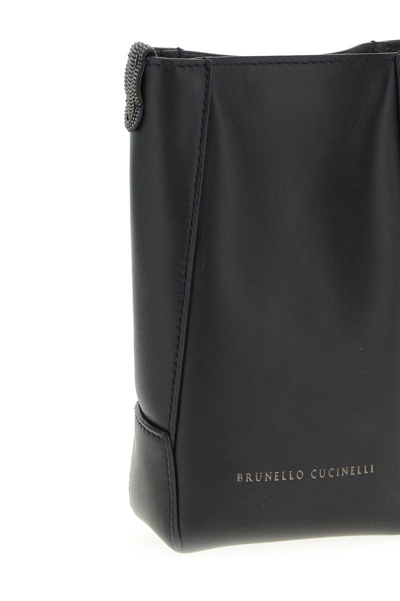 Brunello Cucinelli Nappa Shoulder Strap Mobile Phone Case In Black