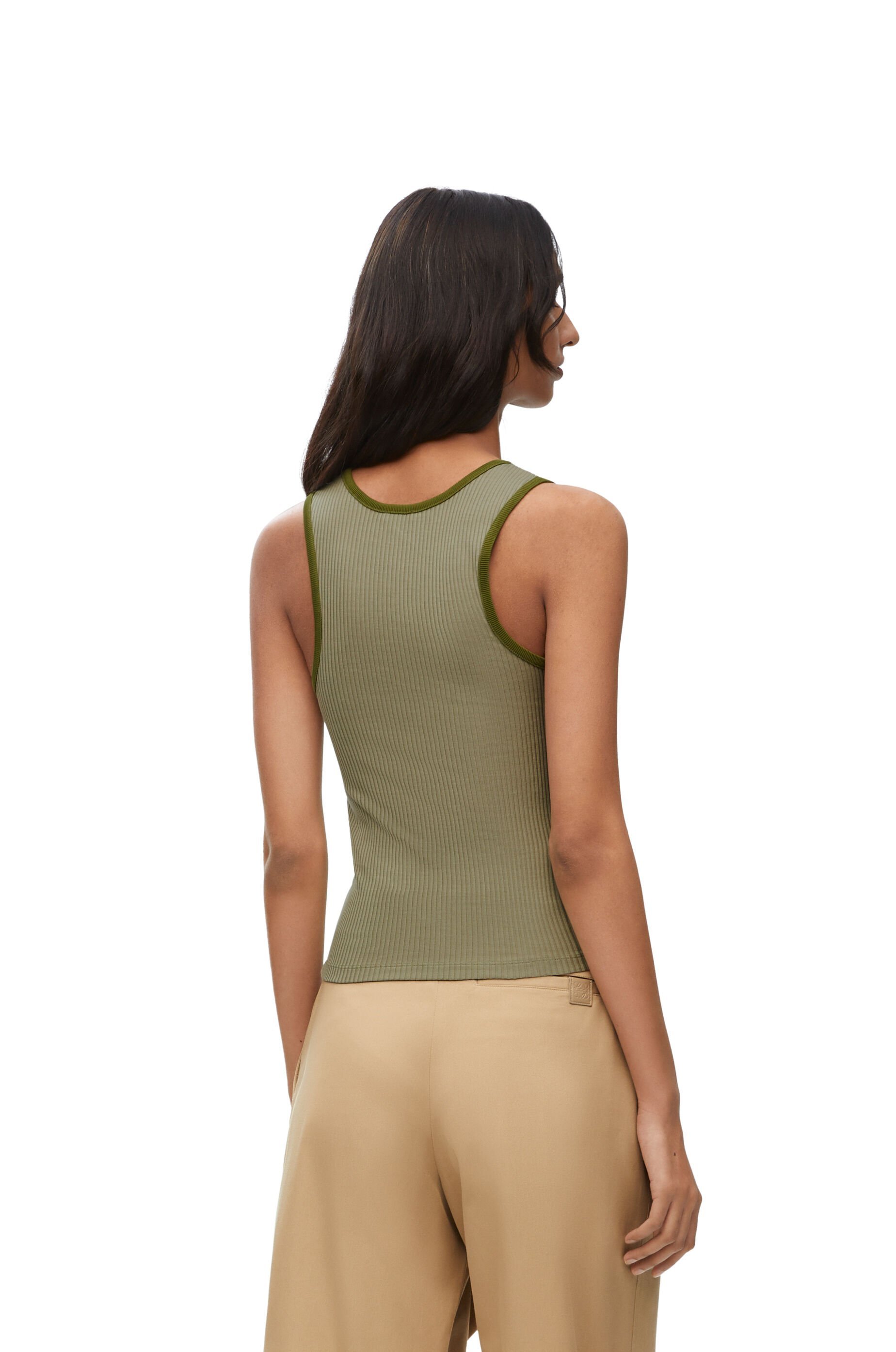 Loewe Embroidered Ribbed Silk Tank In Green