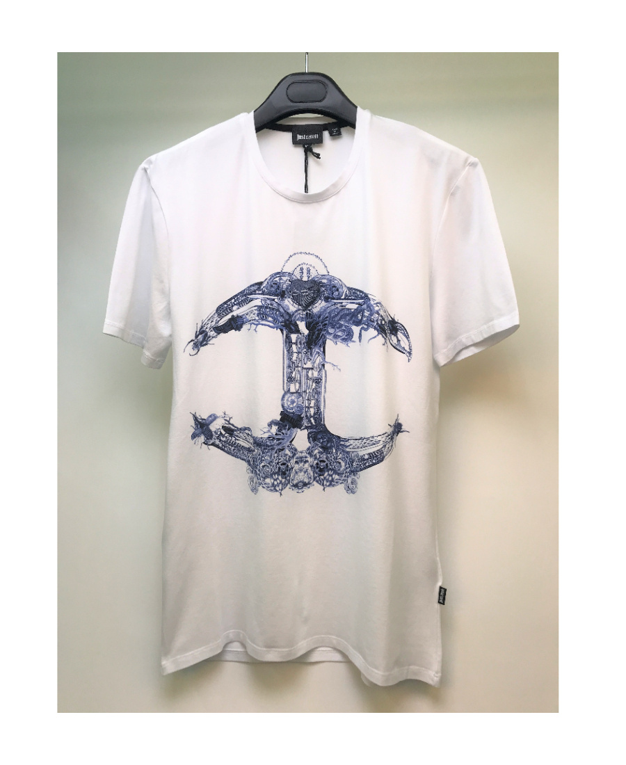 Just Cavalli T-shirt With Round Neck And Short Sleeves In White