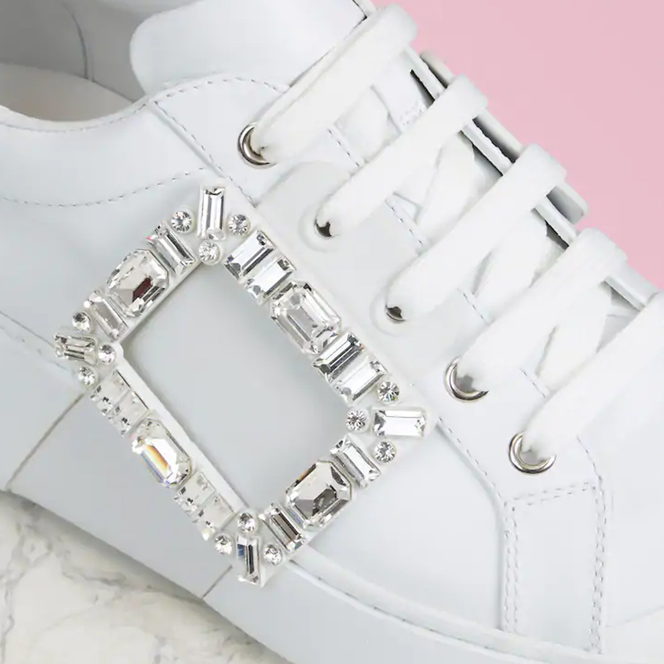 Roger Vivier Crystal-embellished Low-top Sneakers In White
