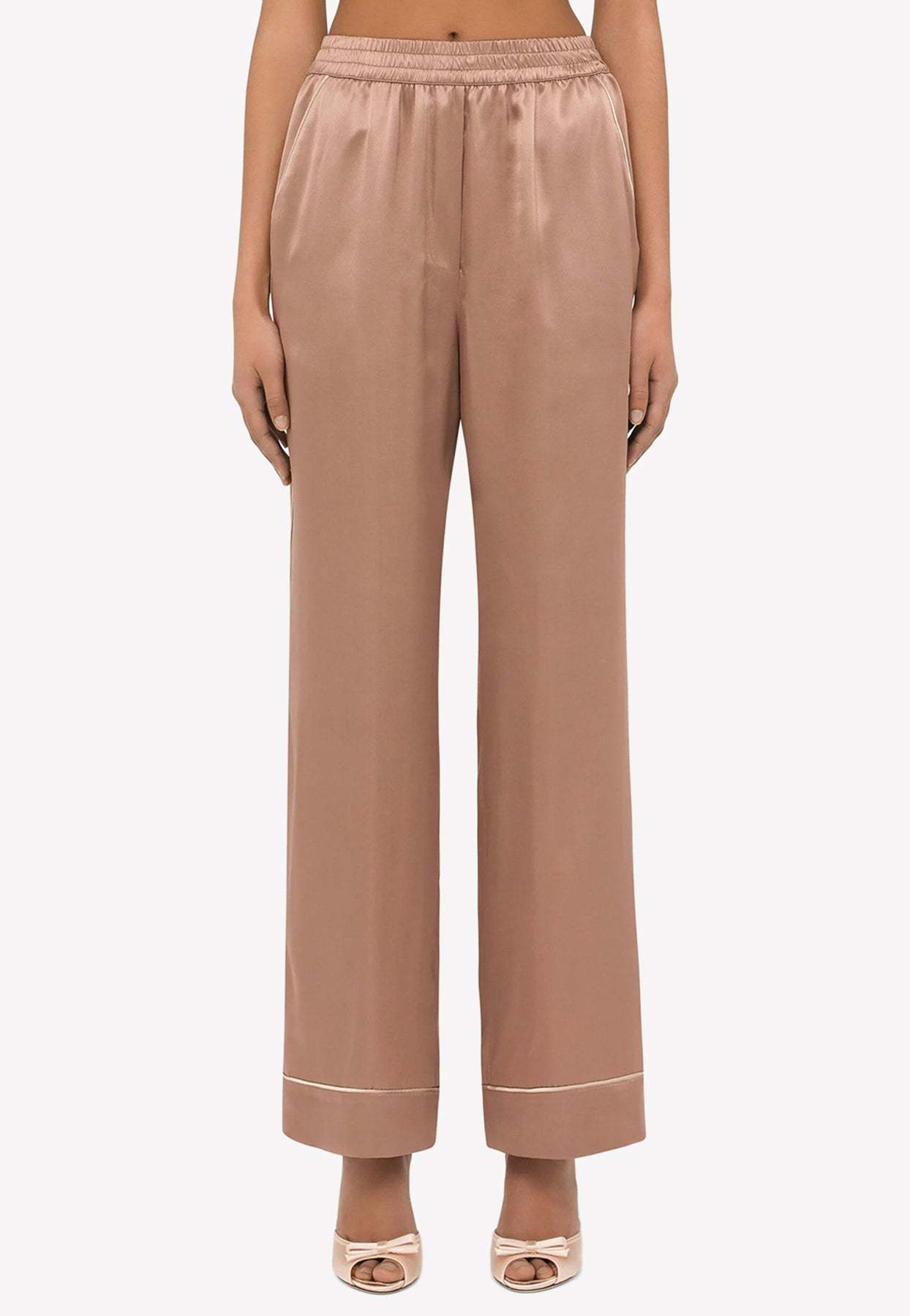 Dolce & Gabbana Satin Straight-leg Trousers In Nude
