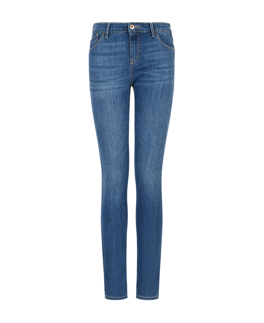 Emporio Armani Embroidered-logo Skinny Jeans In Blue
