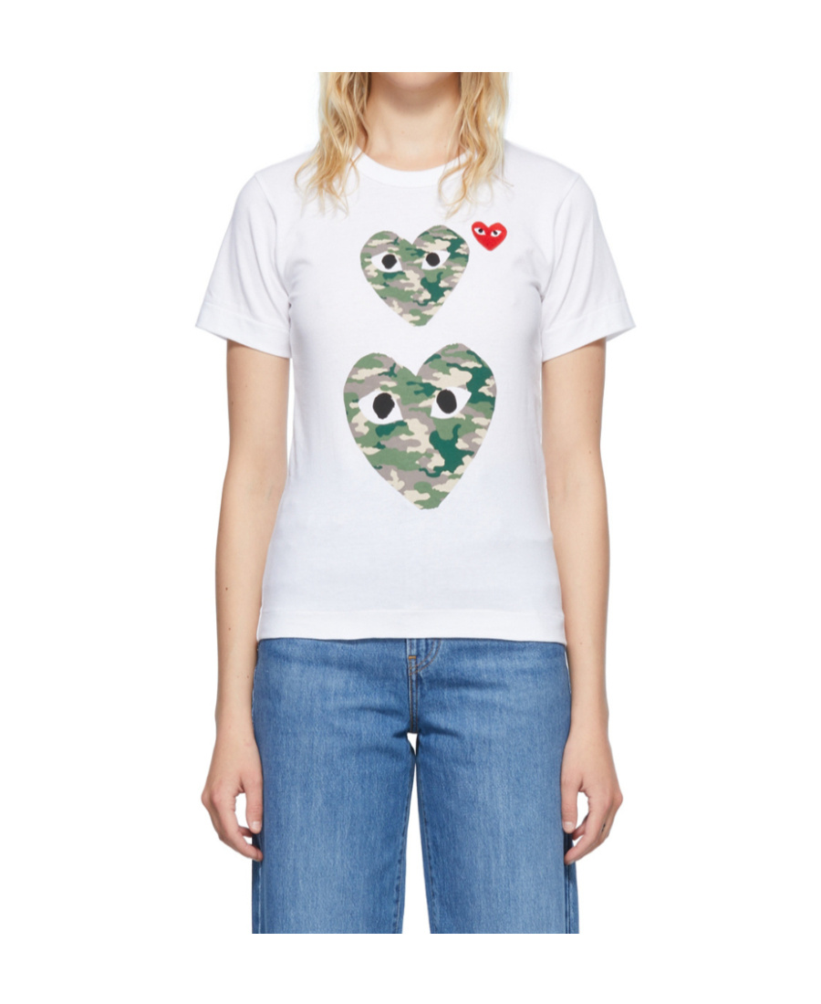 Comme Des Garçons Play T-shirt With Round Neck And Short Sleeves In White