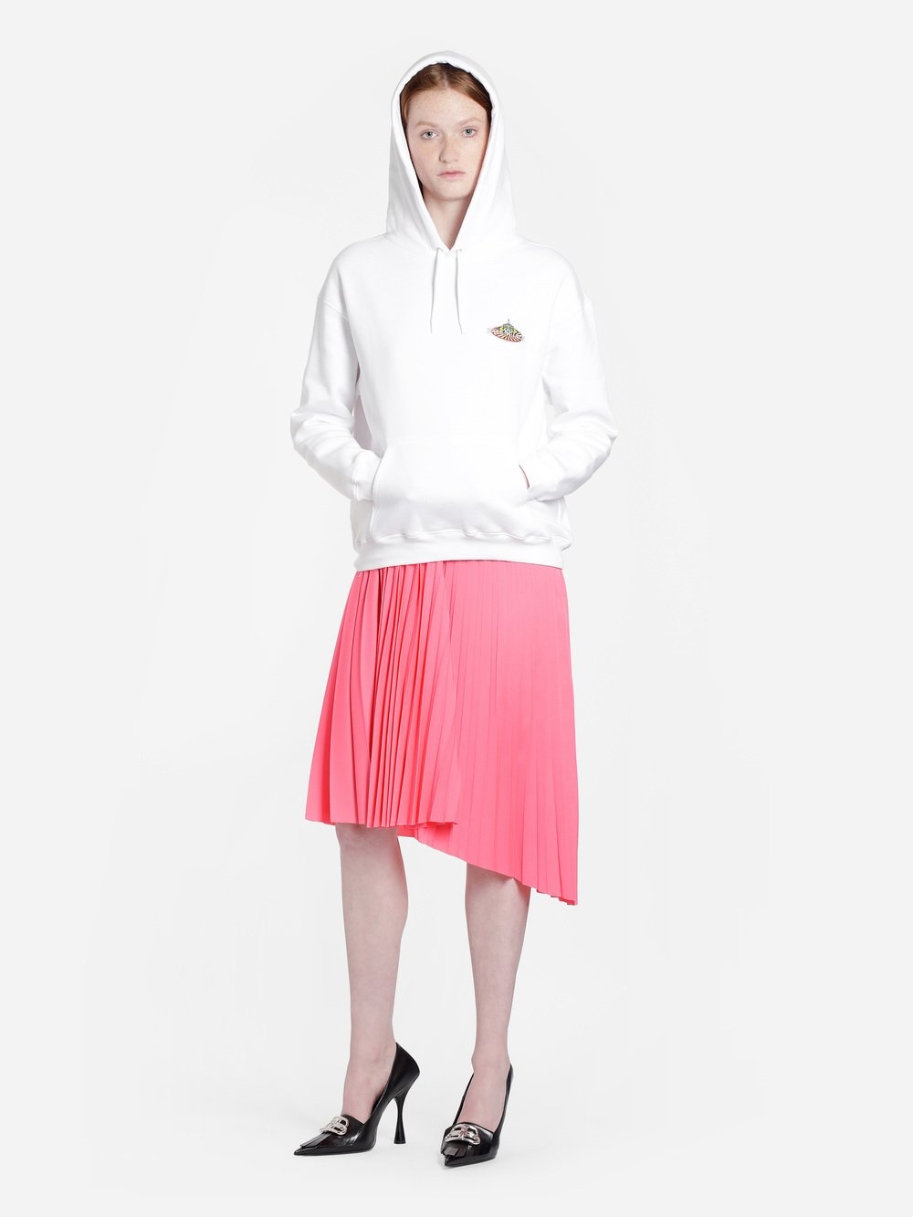 Balenciaga Logo Printed Hooded Sweater In White