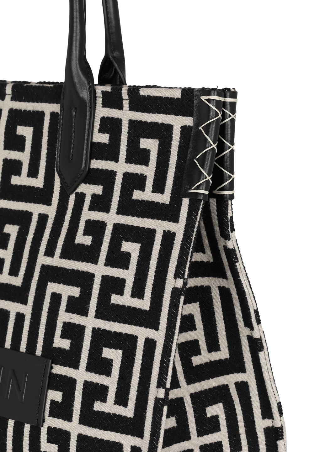 Balmain B-army 42 Monogrammed Jacquard And Leather Tote Bag In Black