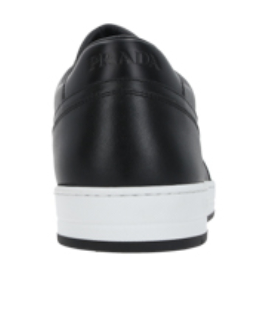 Prada Leather Sneakers With Perforated Toe Cap In Black