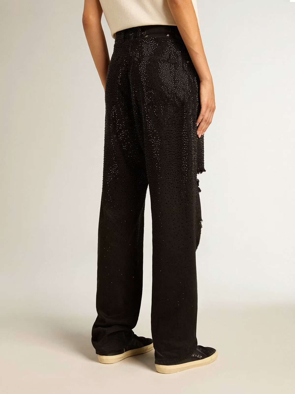 Golden Goose Crystal-embellished Wide-leg Jeans In Black