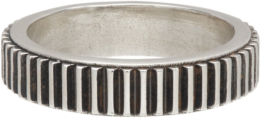 Emanuele Bicocchi Silver Serrated Band Ring In Gray