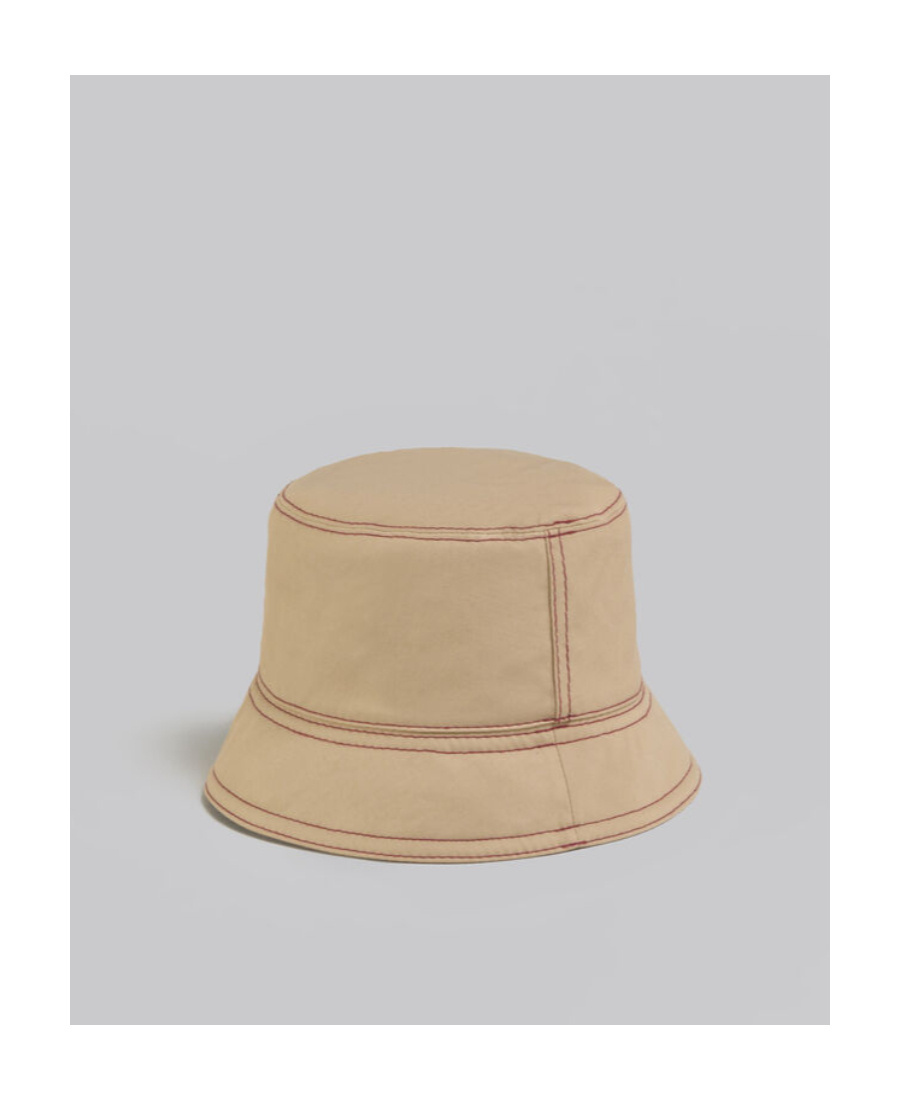 Marni Beige Linen And Cotton Bucket Hat With Embroidery In Nude