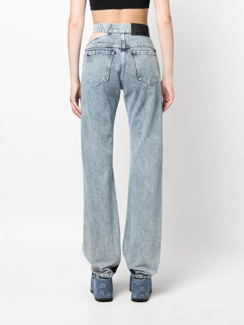 Msgm Cut-out Straight-leg Jeans In Gray
