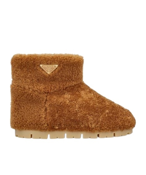 Prada Sheepskin Ankle Boots In Brown