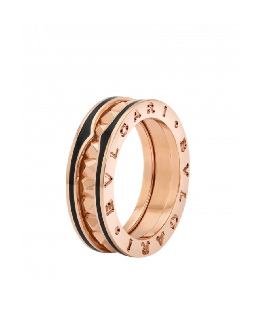 Bvlgari Rose Gold And Ceramic Rings In Yellow
