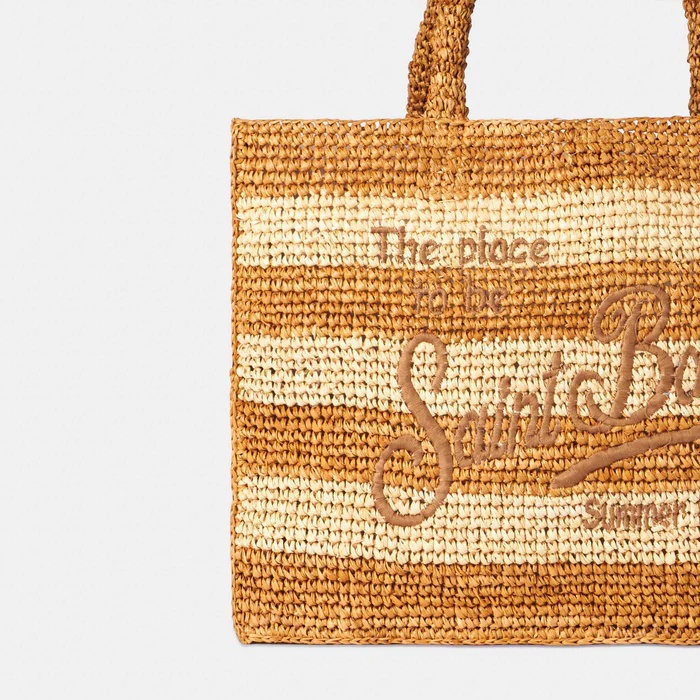 Mc2 Saint Barth Letter Knitted Handbag In Brown