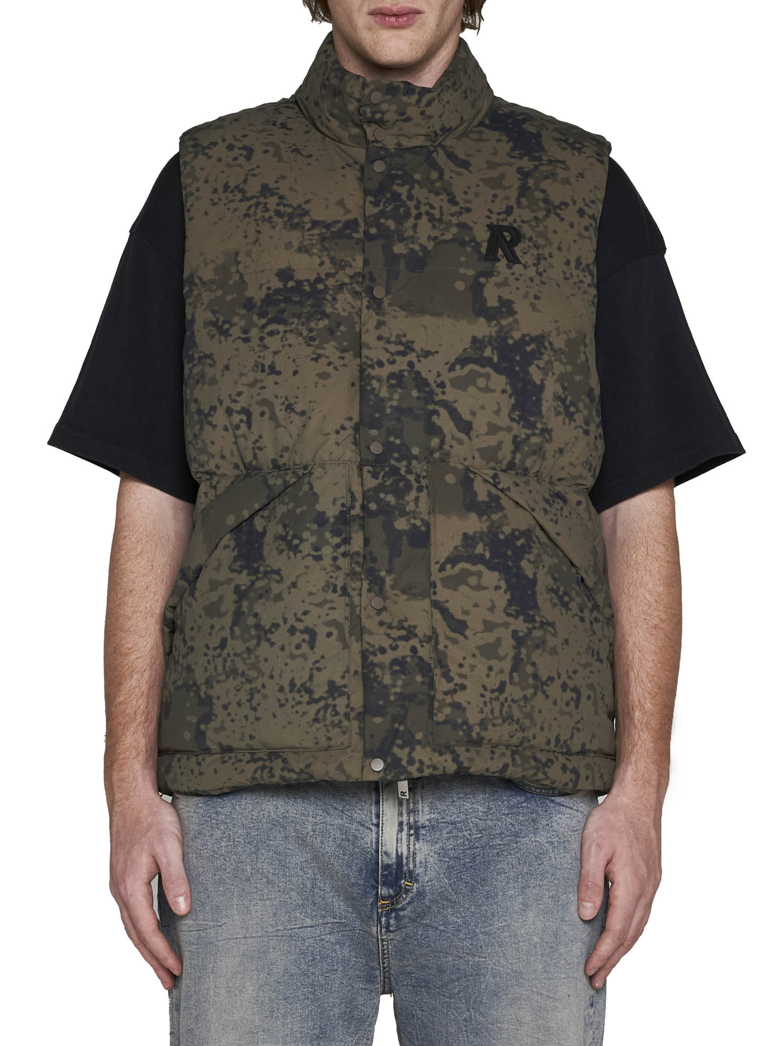 Represent Camouflage Print Nylon Puffer Vest In Black