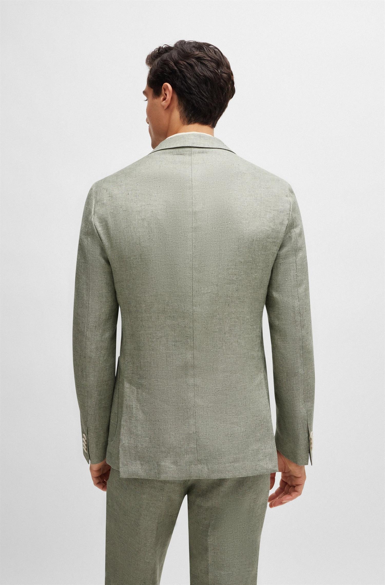 Hugo Boss Slim-fit Jacket In A Micro-patterned Linen Blend In Nude