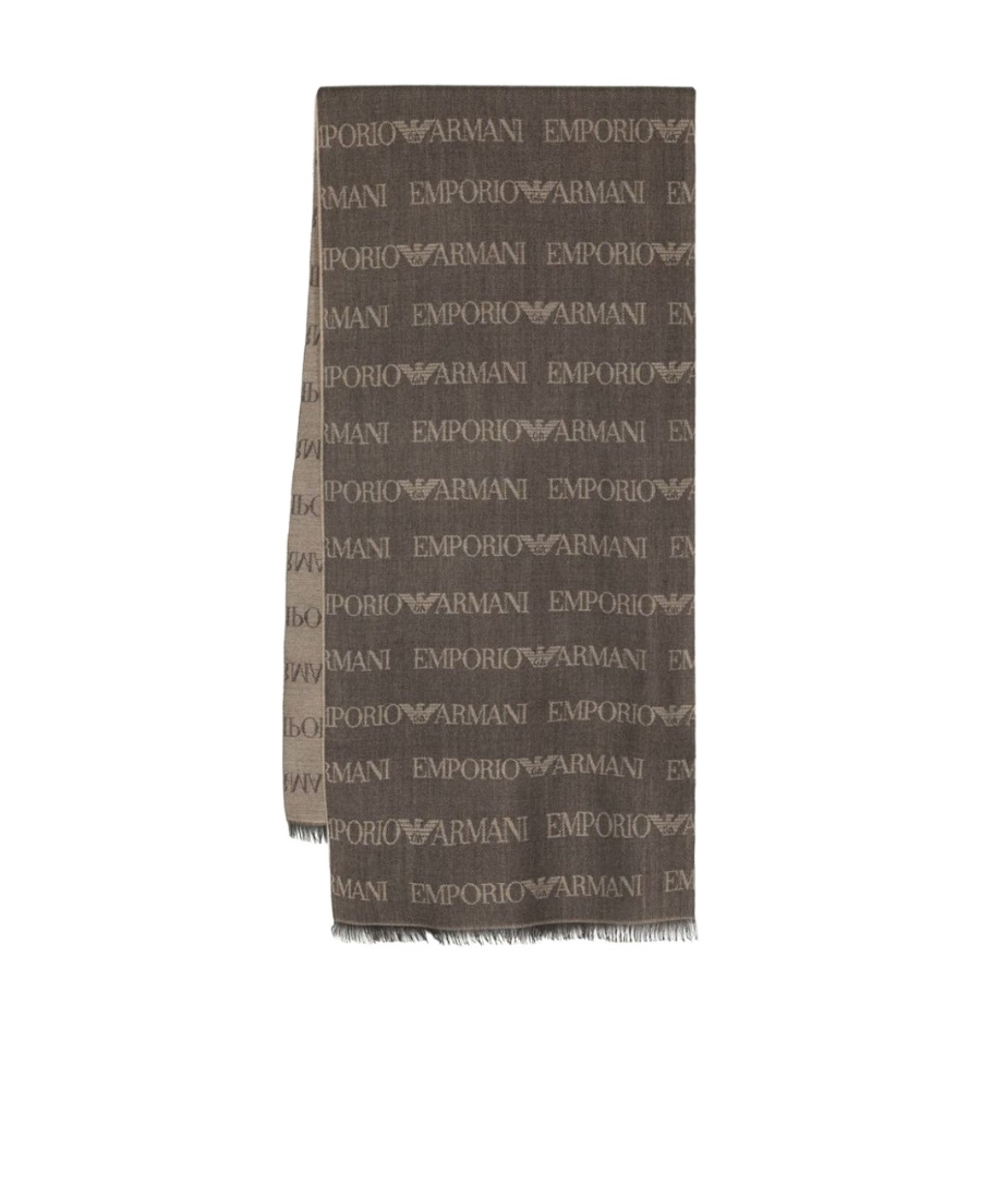 Emporio Armani Monogram-pattern Knitted Scarf In Brown