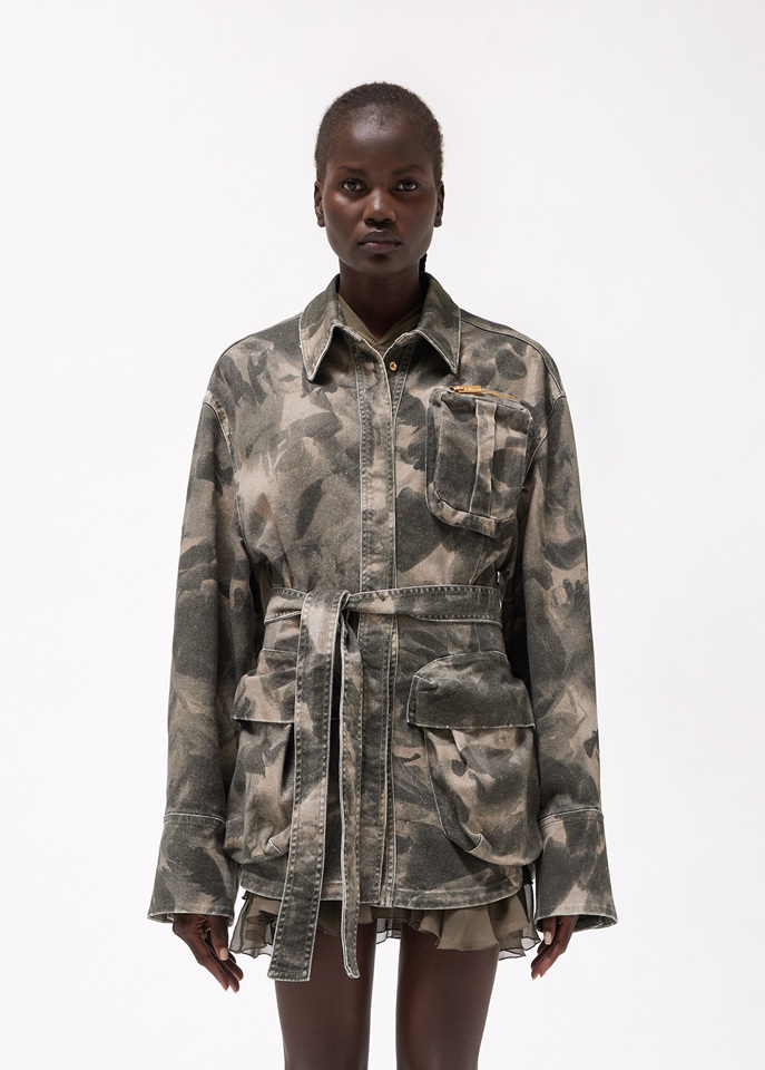 Blumarine Jean Camouflage-print Jacket In Black