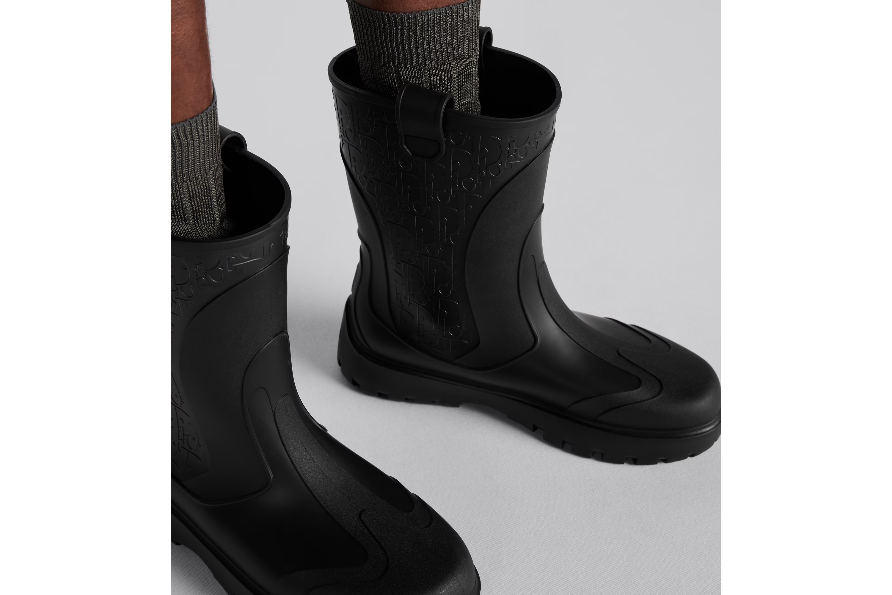 Dior Embossed Rain Boots In Black