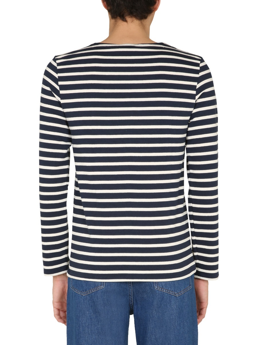 Saint James Cotton Crewneck Embroidered Striped T-shirt In Black