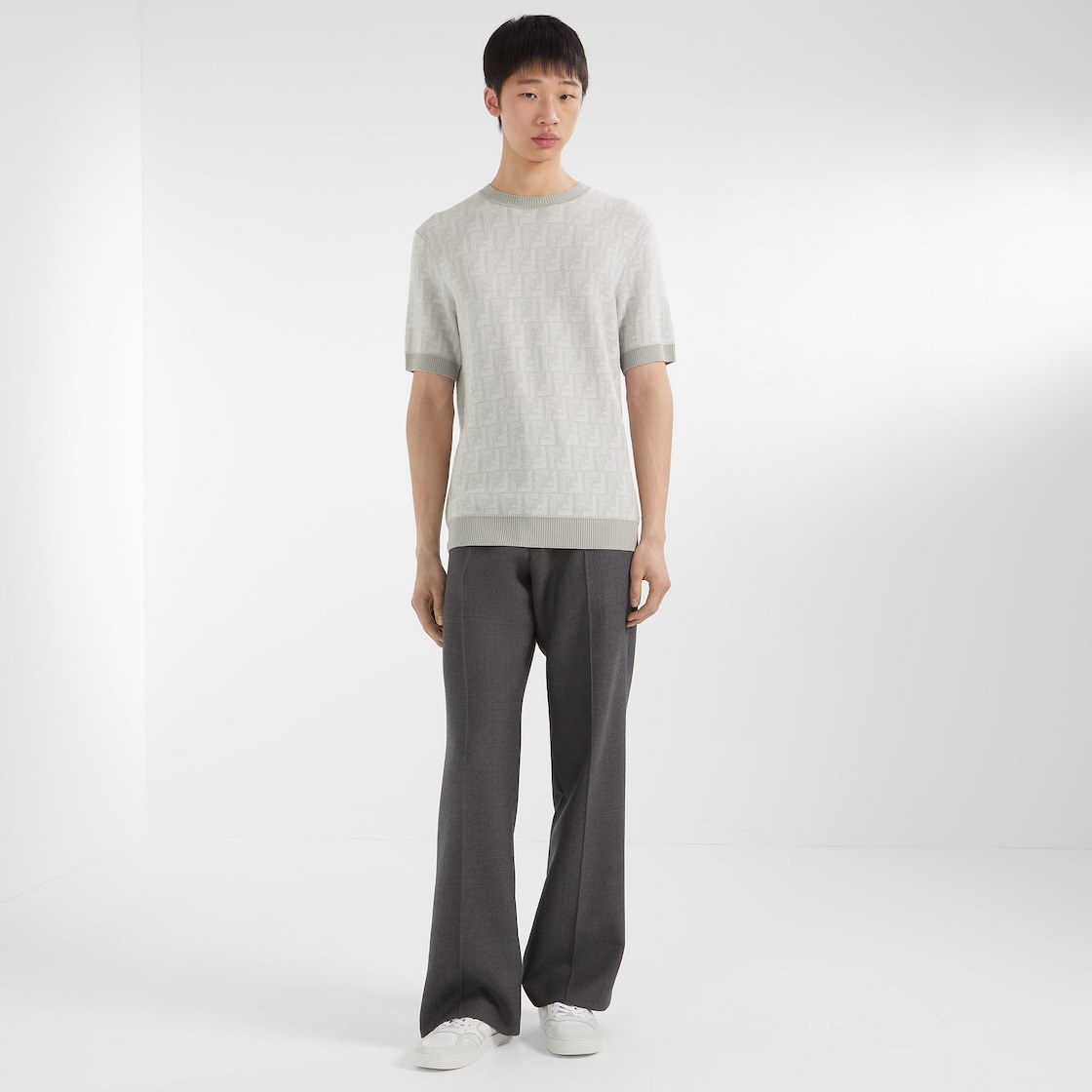 Fendi Man White Leather And Suede Step Sneakers In White