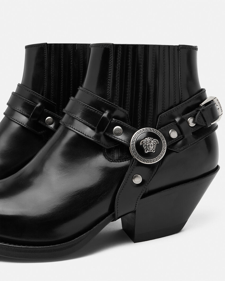 Versace 50mm Leather Western Boots In Black
