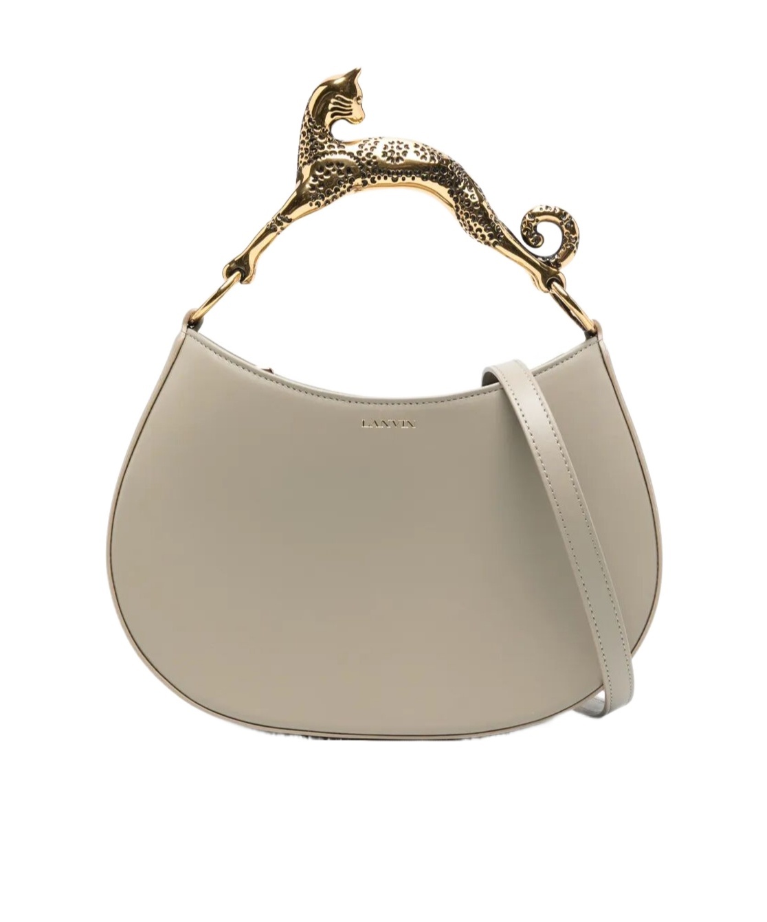 Shop Lanvin Hobo Cat Leather Bag In Nude