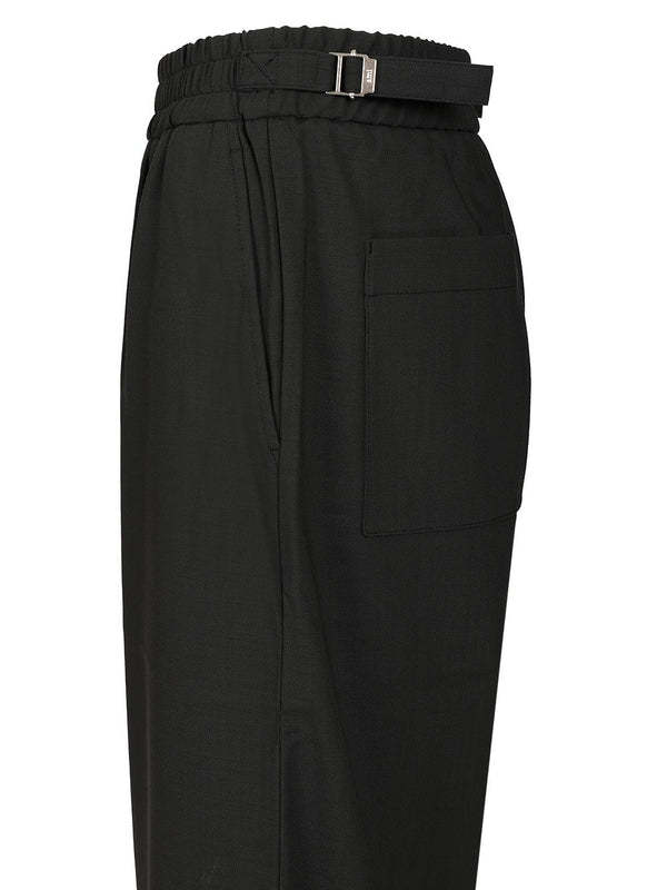 Ami Alexandre Mattiussi Wide-leg Wool Pants With Elastic Waistband In Black