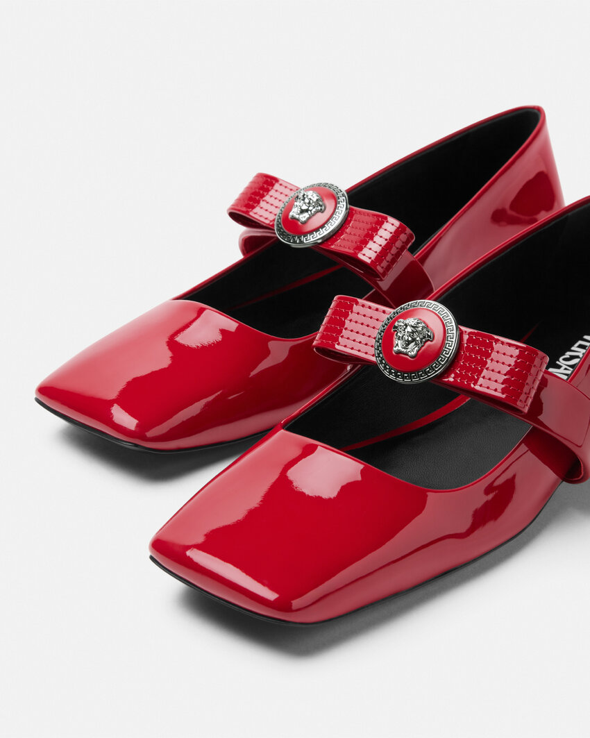 Versace Gianni Ribbon Ballerines In Red
