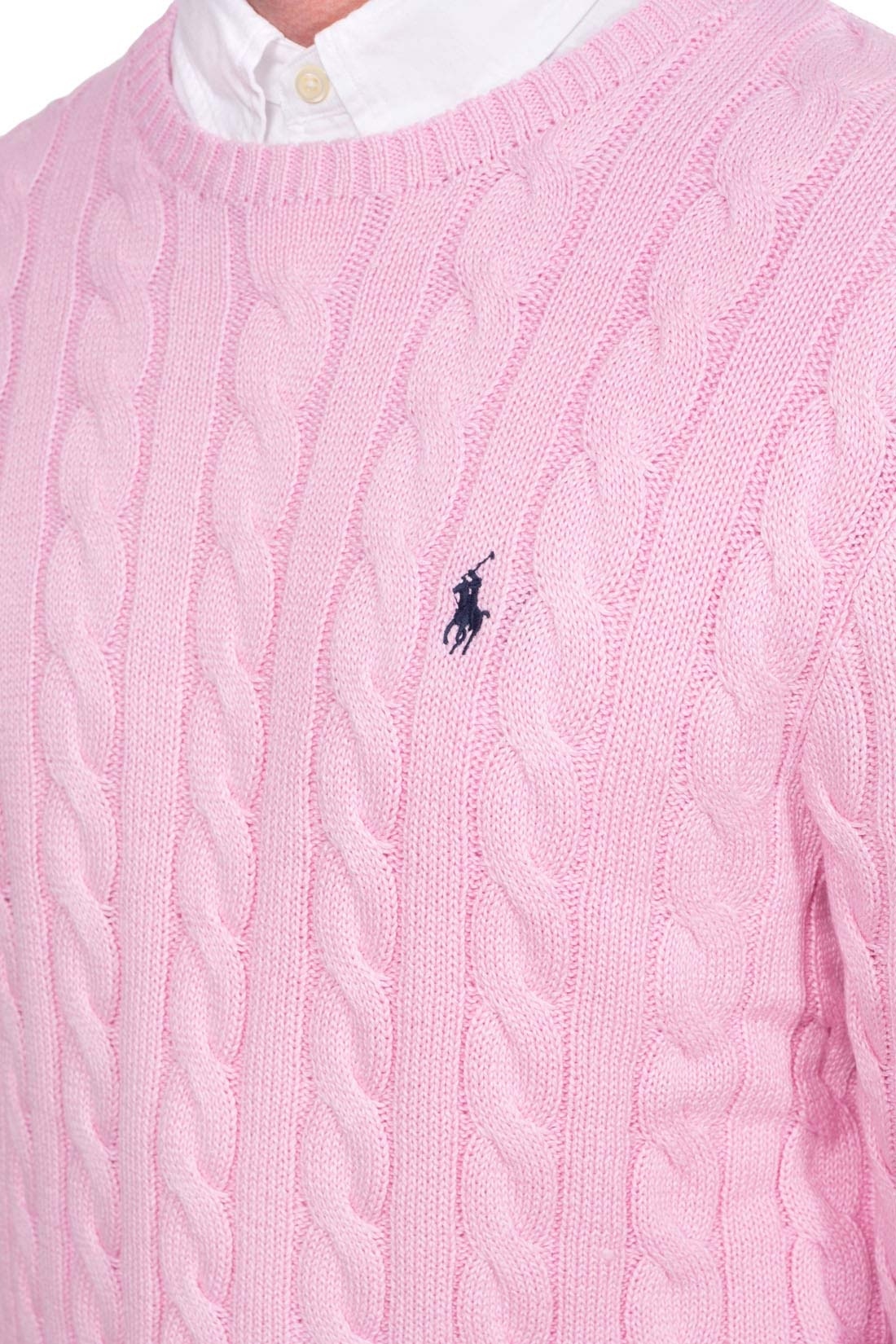 Shop Polo Ralph Lauren Embroidered-logo Cable-knit Jumper In Pink