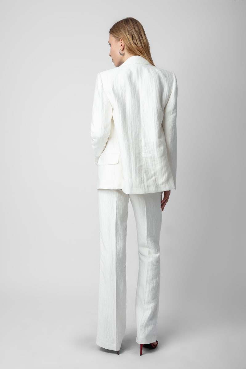Zadig & Voltaire Zadig&voltaire Women's Blanc Vow Logo-embroidered Single-breasted Linen Blazer In White
