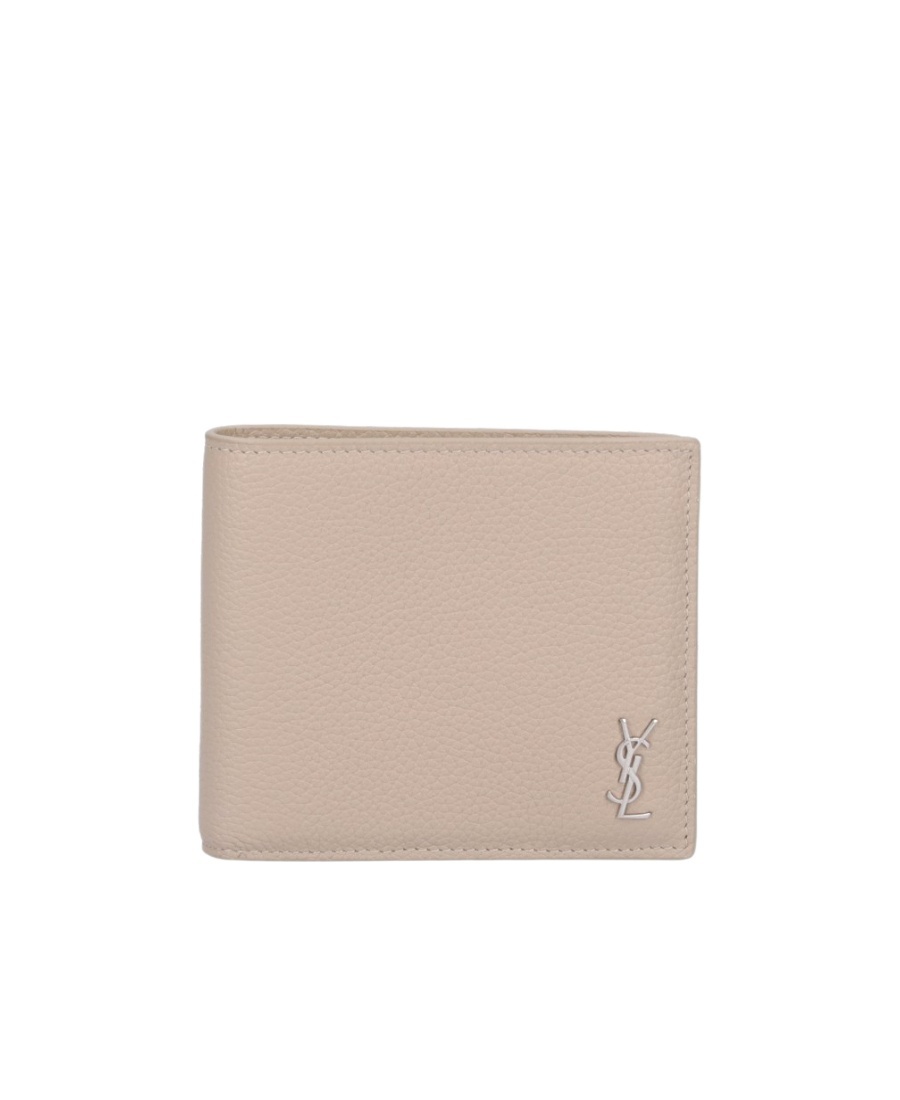 Saint Laurent Tiny Cassandre East/west Wallet In Grained Leather In Nude