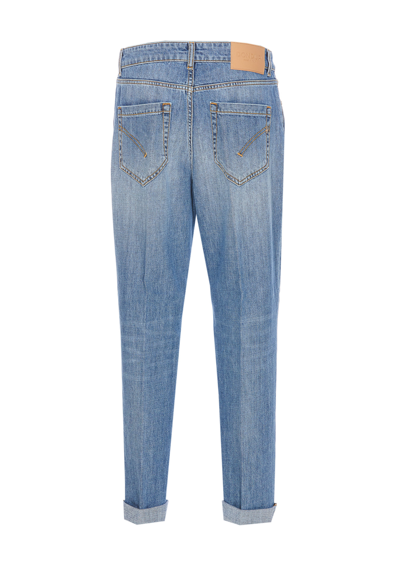 Dondup Straight Cotton Jeans Rolled Cuffs In Blue