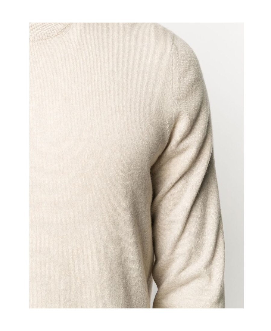 Brunello Cucinelli Crew Neck Cashmere Sweater With Ribbed Cuffs In White