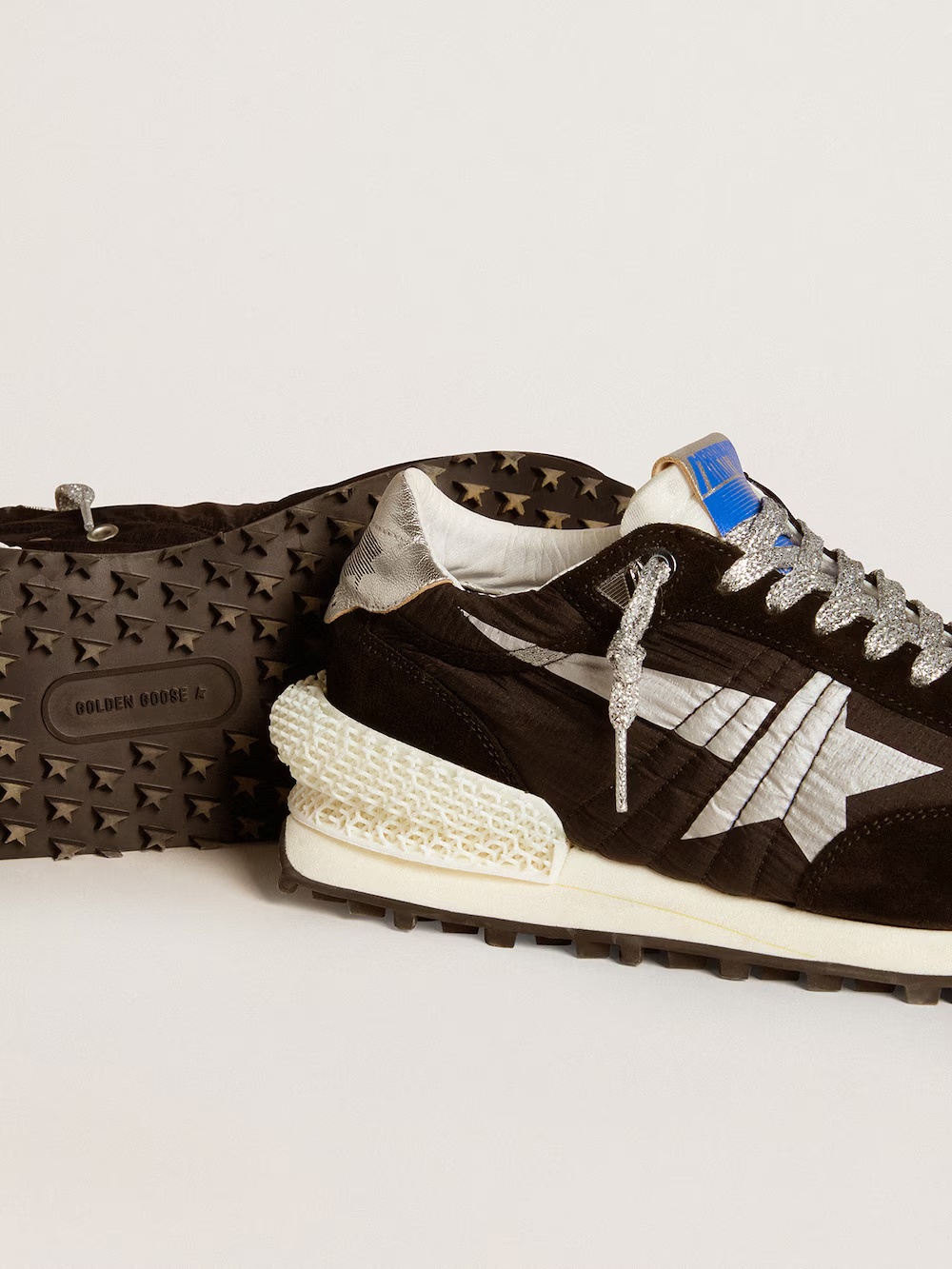 Golden Goose Running Marathon Leather-trimmed Shell Sneakers In Black
