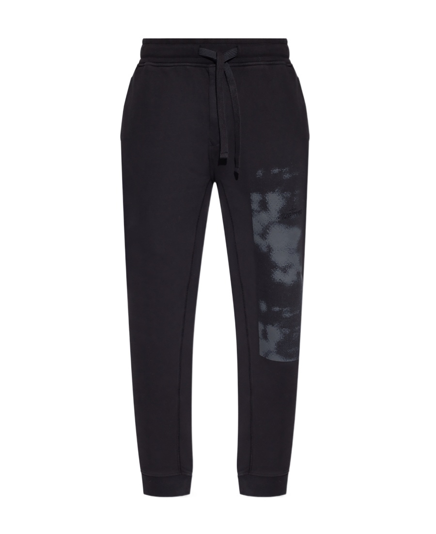 Stone Island Foam Two-print Cotton Track Pants In Black