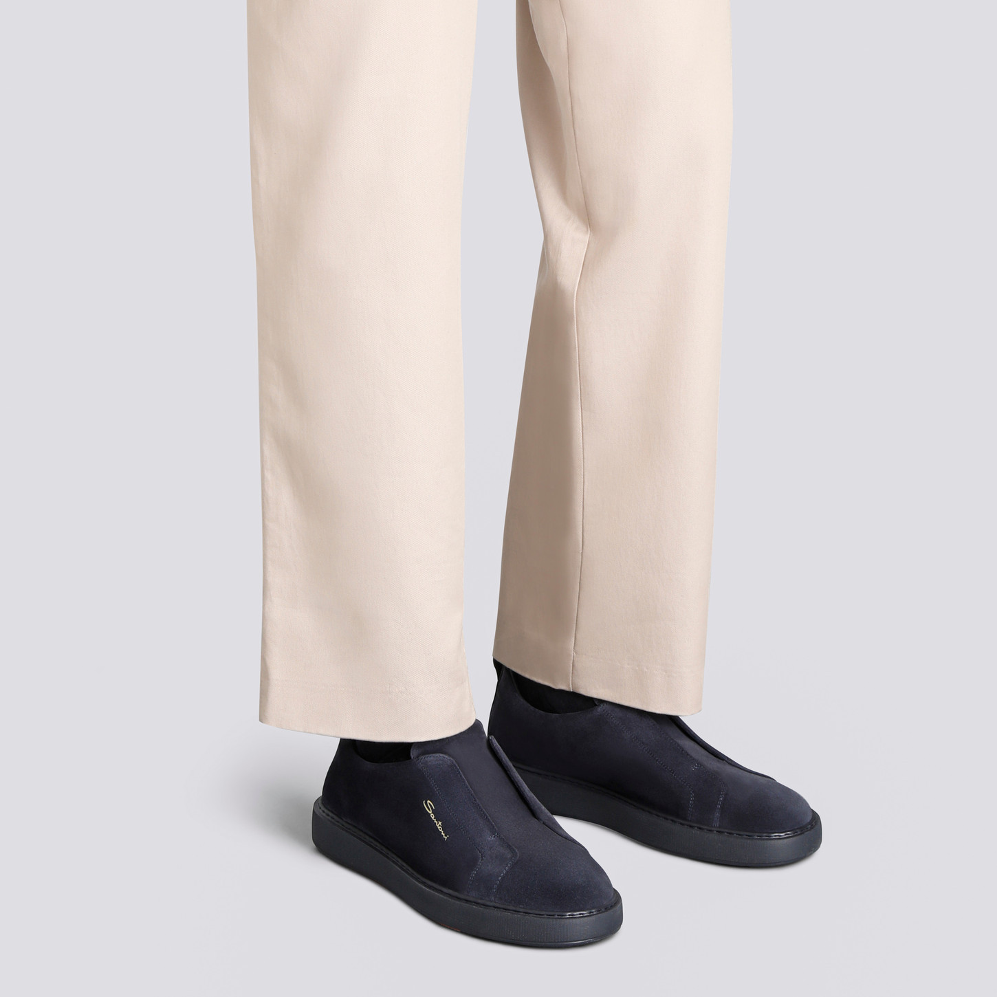 Santoni Midnight Blue Calf Suede Slip-on Sneakers In Black