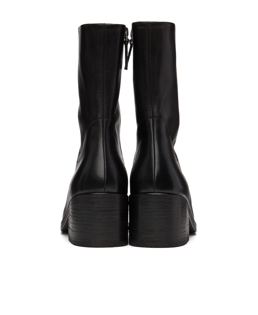 Marsèll Square Toe Leather Ankle Boots In Black
