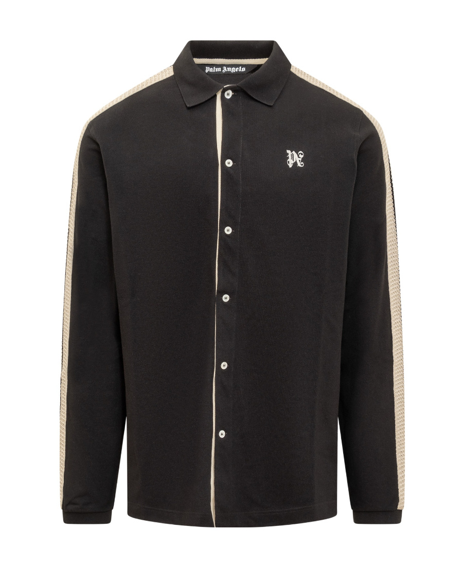 Palm Angels Pa Monogram-print Linen Shirt In Black