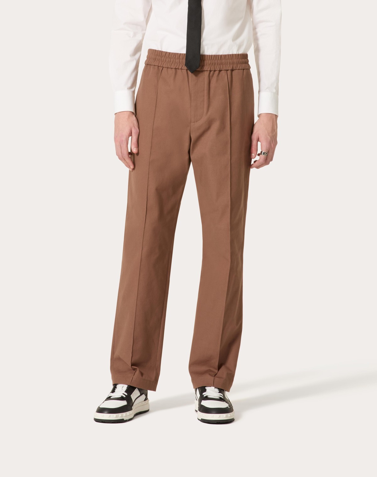 VALENTINO STRETCH COTTON CANVAS TROUSERS WITH RUBBERISED V DETAIL